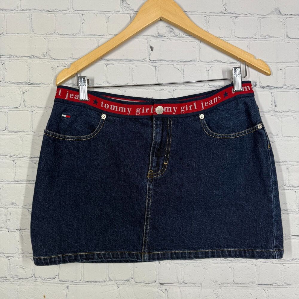 Vintage Tommy Hilfiger Girl Micro Skirt Size 11 Y2K Low Rise Denim 90s Style - Picture 2 of 14